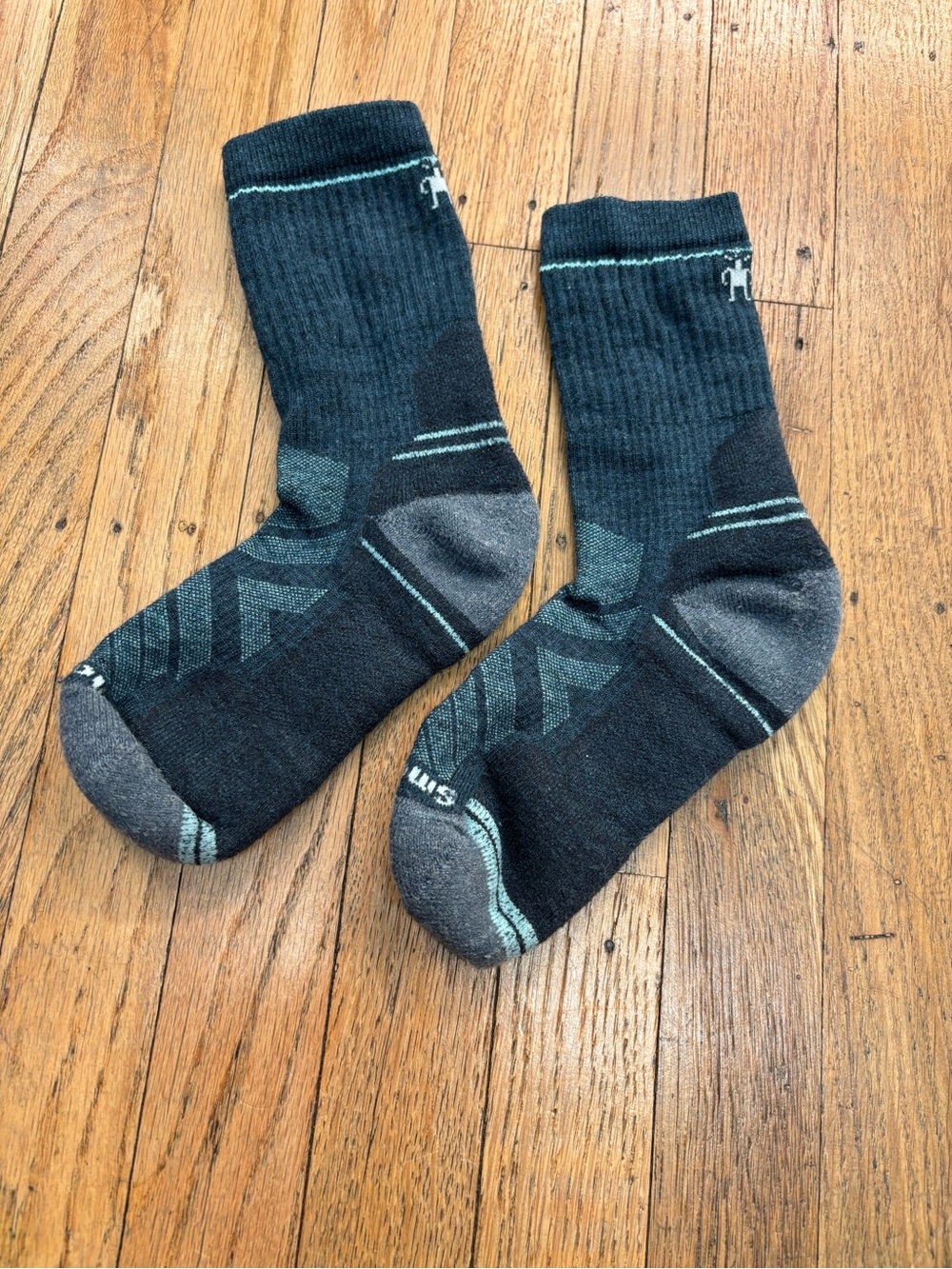 Smartwool Men's Black and Gray Athletic Crew Socks with Teal Accents